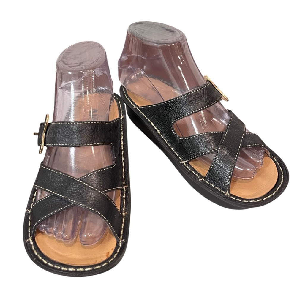 ALEGRIA Black Leather Bar-601 Sandal with Butterfly Buckle Size 35 (US 5-5-1/2)